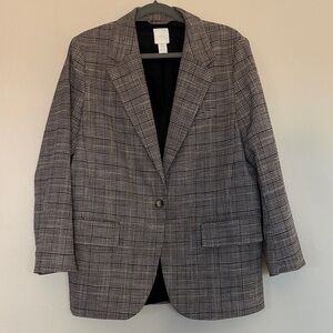 H&M oversized Menswear Houndstooth one Button Blazer black, Tan Medium